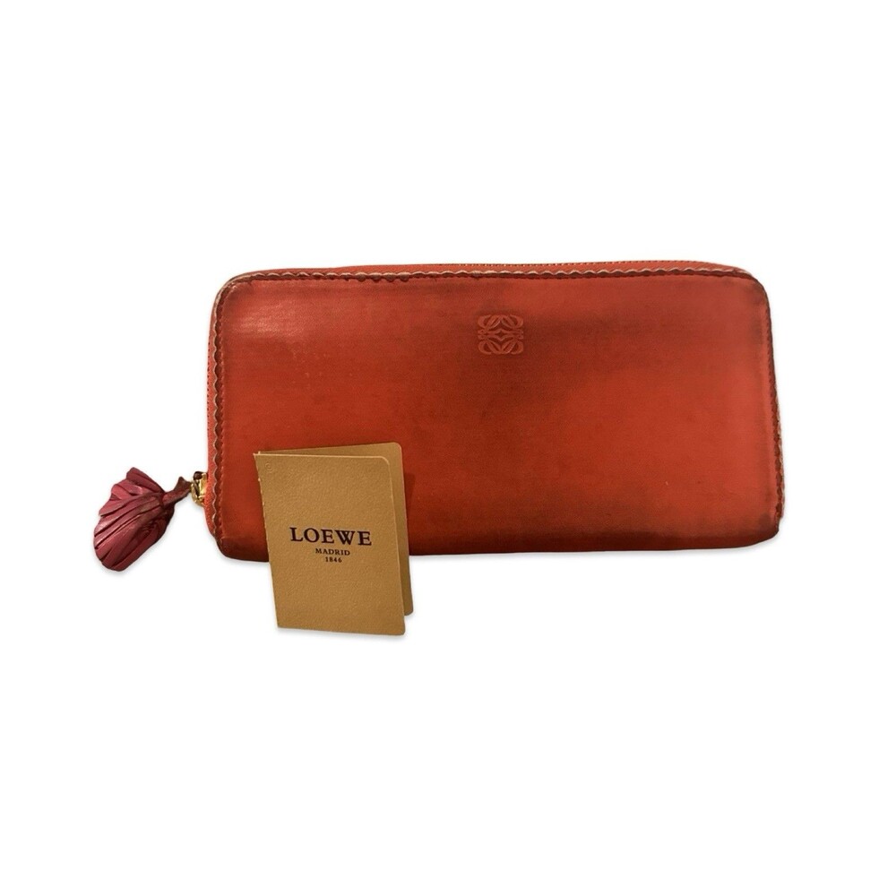 Loewe Red Leather Zip-Around Wallet with Tassel